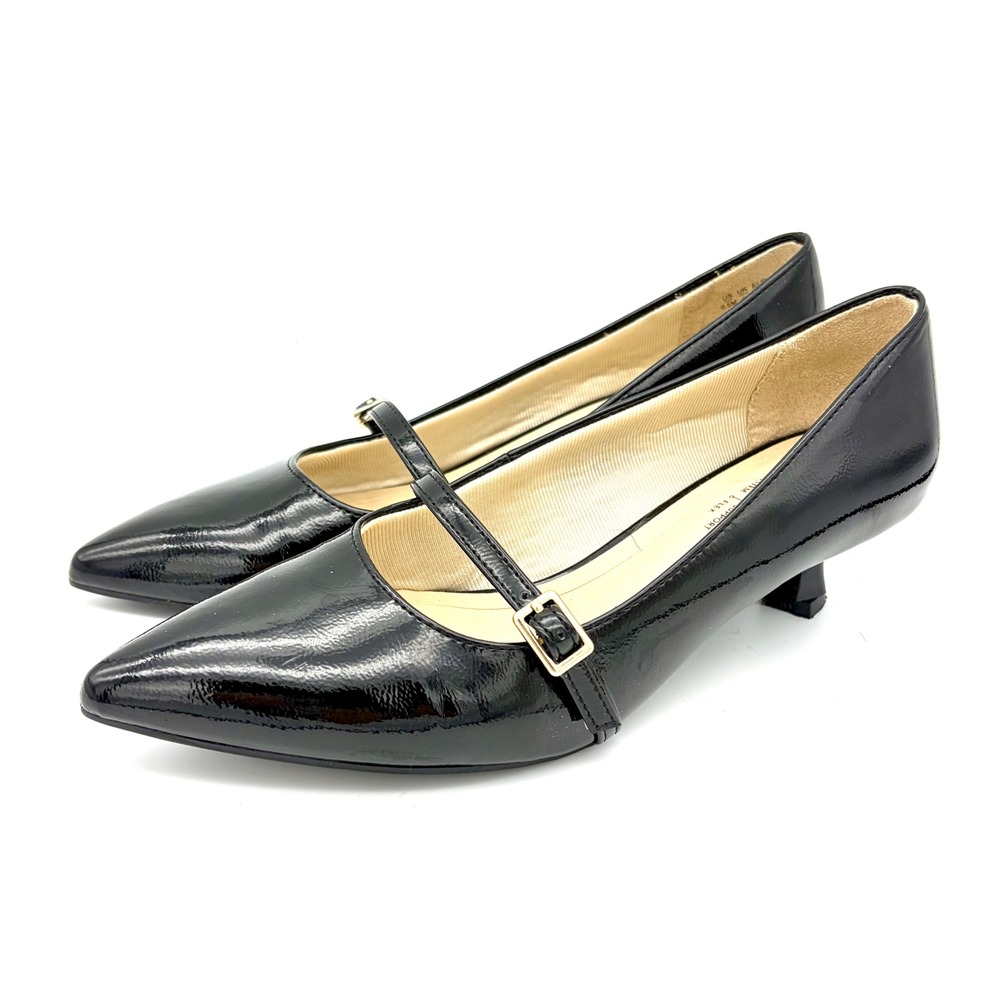 LifeStride Madelyn Black Patent Mary Jane Kitten Heel Pumps 6.5M Pointed Toe
